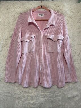 Bucket List Womens Oversized Waffle Knit Shacket S Pink Boho Chic Streetwear